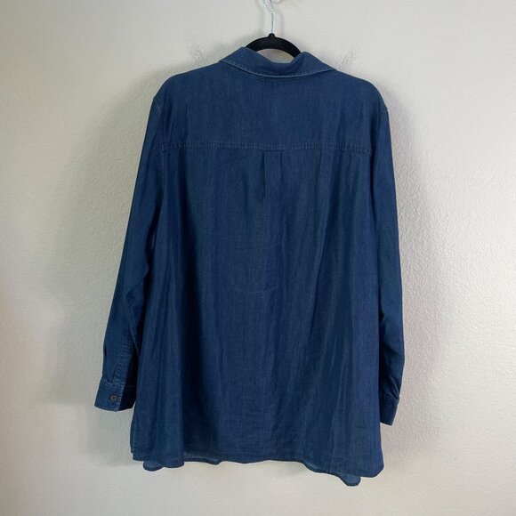 Martha Stewart Womens Plus 2X Denim Chambray Button Up Shirt Shoulder Epaulets - Picture 7 of 10